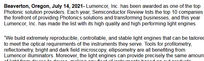 Lumencor recognition